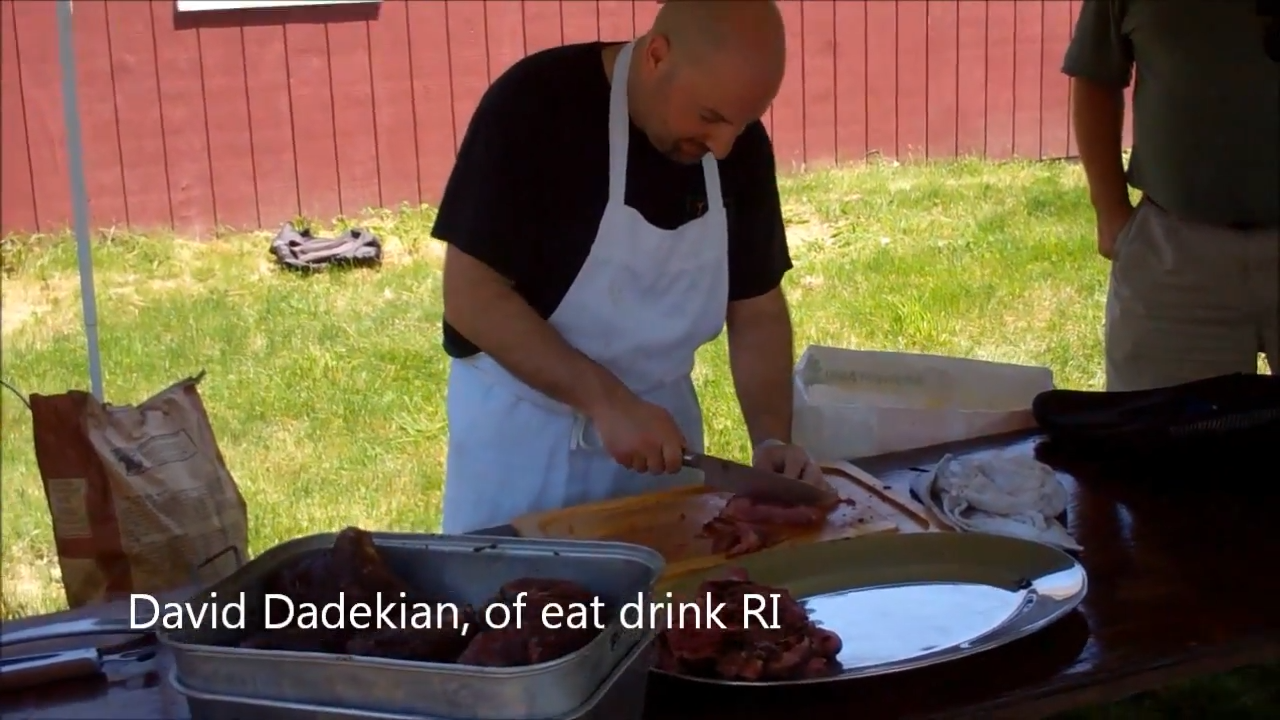 Chef David Dadekian from Eat Drink RI carves Blackbird Farm home-grown beef
